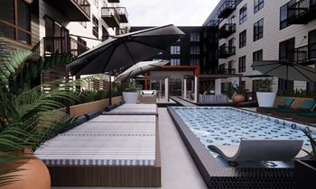 a large swimming pool in the middle of a building